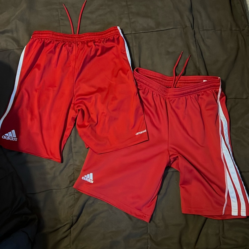 Lot of 2 Boys Red Athletic Soccer Shorts Adidas L/XL